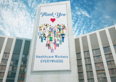 Thank You Healthcare Workers Large Banner on Building