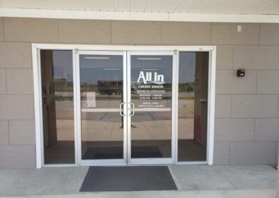 All In Credit Union Bank Exterior Sign Brand Conversion Program Door Vinyl