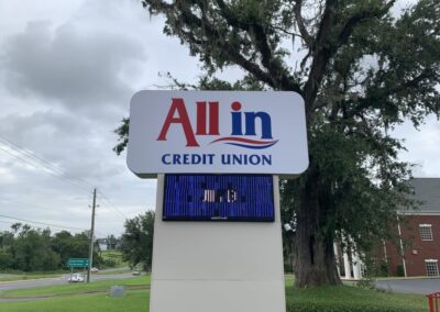 All In Credit Union Bank Exterior Sign Brand Conversion Program Digital Pylon Sign