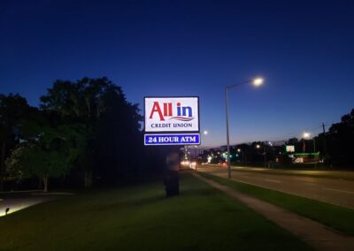 All In Credit Union Bank Exterior Sign Brand Conversion Program Pylon Sign