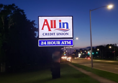 All In Credit Union Bank Exterior Sign Brand Conversion Program Pylon Sign