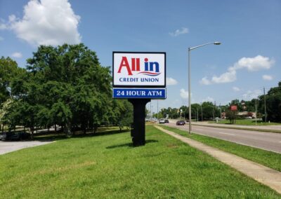 All In Credit Union Bank Exterior Sign Brand Conversion Program Pylon Sign