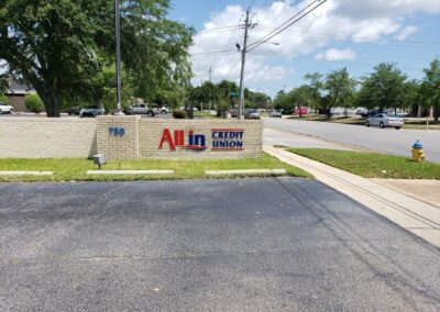 All In Credit Union Bank Exterior Sign Brand Conversion Program Brick Monument sign
