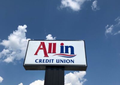 All In Credit Union Bank Exterior Sign Brand Conversion Program Pylon Sign