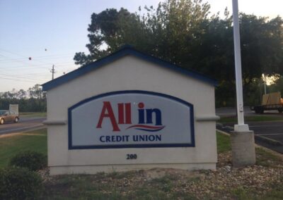 All In Credit Union Bank Exterior Sign Brand Conversion Program Monument Sign