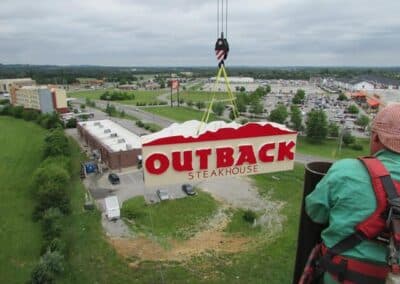 Outback Steakhouse Pylon Sign Cabinet Installation