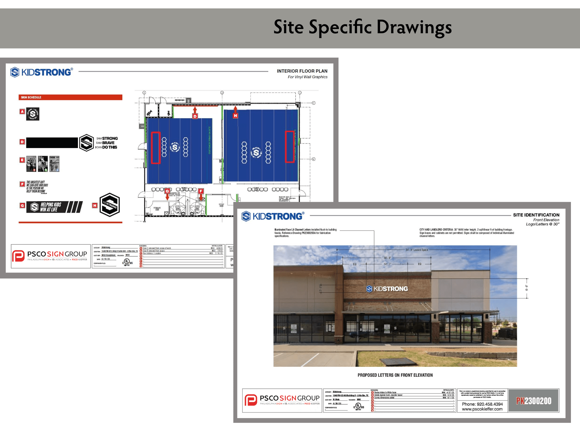 Example of Site Specific Drawings for Interior and Exterior Signs for Business