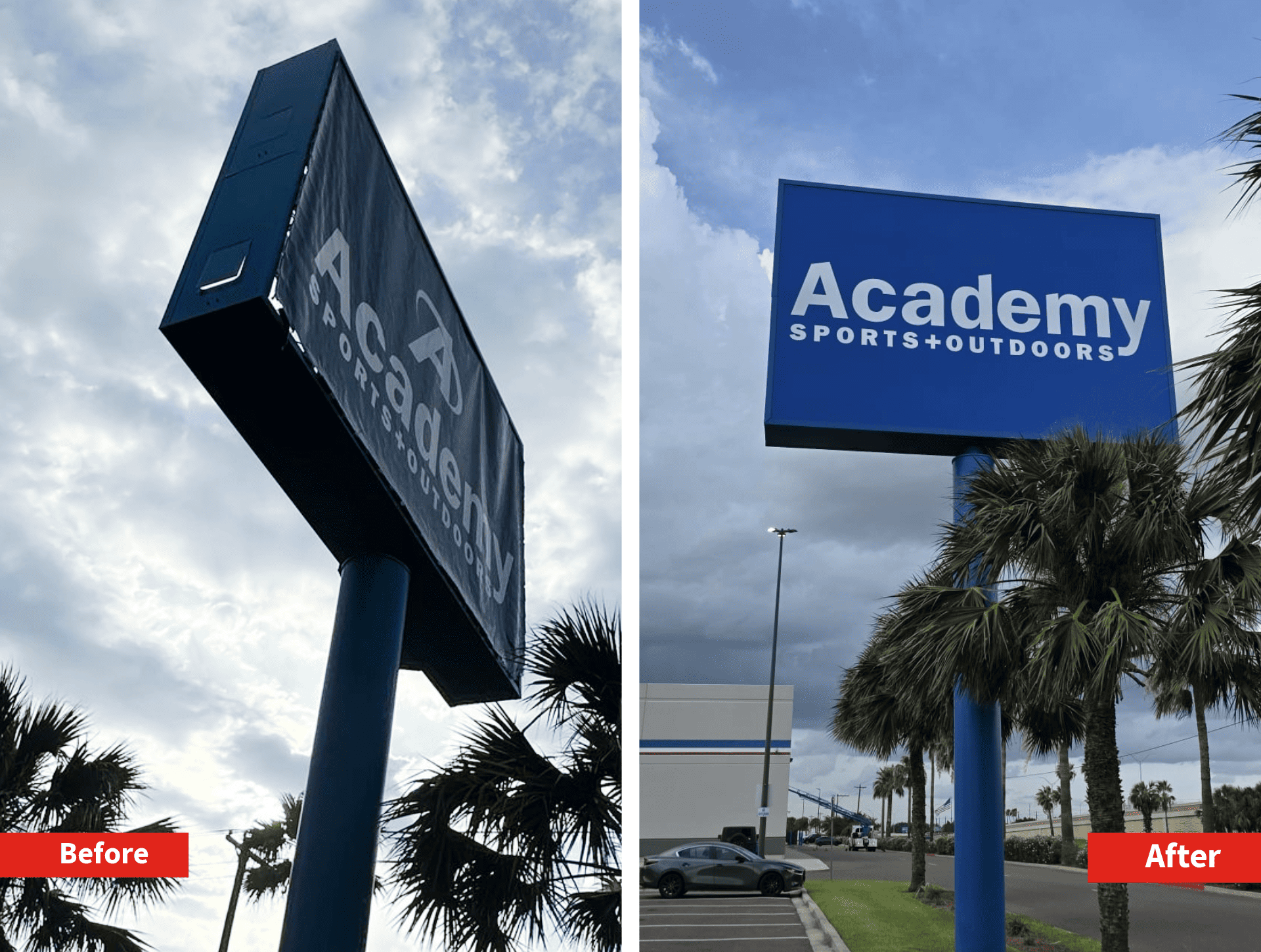 Sign face replacement example – sign maintenance before and after
