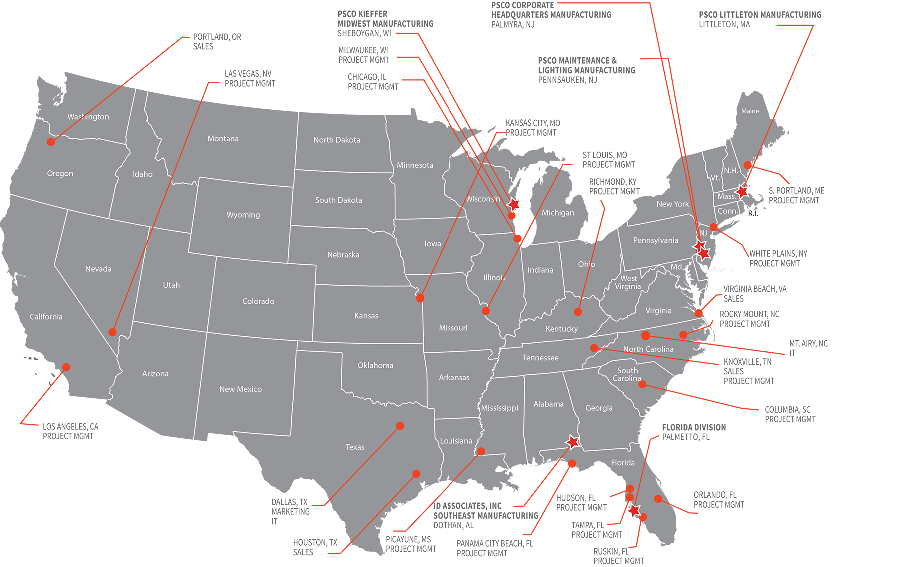 PSCO Sign Group locations across the USA