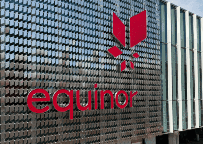 Exterior corporate signage installed at office building