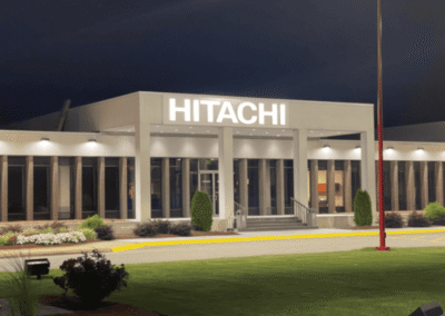 Branded building entrance sign for corporate office